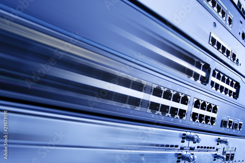 Photo: Blurred telecommunication equipment. High speed internet. Blurred telecommunication equipment. High speed internet.