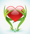 green figures are dancing as they emprace a heart