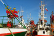 Ships close up in a harbor
