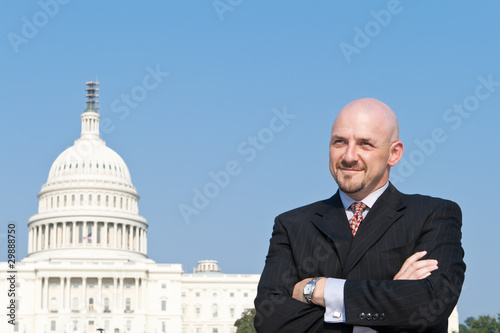 Photo: Confident Caucasian Man Lobbyist Suit US Capitol Confident Caucasian Man Lobbyist Suit US Capitol
