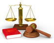 Scales justice and hammer on white background. Isolated 3D image Scales justice and hammer on white background. Isolated 3D image