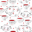 Seamless pattern with tea pots and cups Seamless pattern with tea pots and cups
