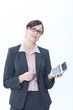 Businesswoman using pocket calculator