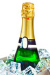 isolated champagne bottle in ice