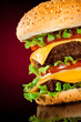 Tasty and appetizing hamburger on a darkly red Tasty and appetizing hamburger on a darkly red