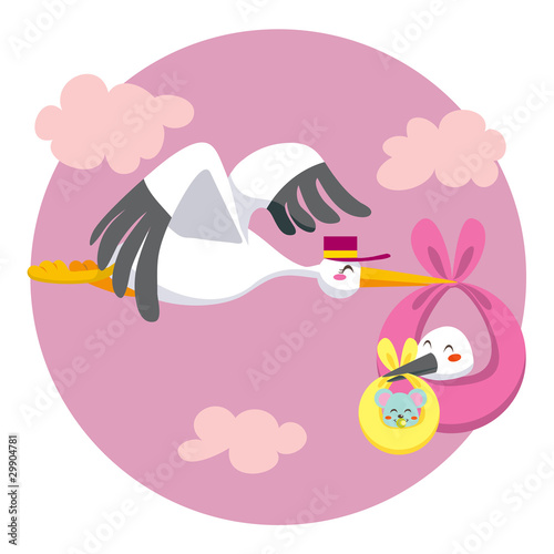 Vector: Stork double delivering a newborn baby stork and mouse Stork double delivering a newborn baby stork and mouse