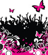 dancing and jumping people on a floral background