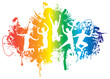 jumping people on a ink splat rainbow