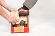 Antique shoe shine box and worker Antique shoe shine box and worker