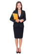 Business woman - real estate agent standing on white