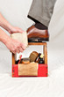 Antique shoe shine box and worker Antique shoe shine box and worker