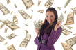 Young successful businesswoman on dollars background