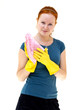 redhead young woman holding a rag