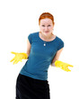 redhead young woman with yellow gloves