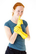 redhead young woman with yellow gloves