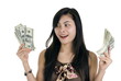 pretty woman happy with lots of money
