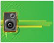 Speaker on green striped background. Vector organized in layers