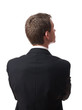 Photo: back of pensive young businessman looking up isolated back of pensive young businessman looking up isolated