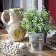 Flowers composition in retro interior. .