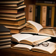opened book, lying on the bookshelf