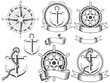 Illustration: Nautical emblems with different seafaring design elements Nautical emblems with different seafaring design elements