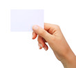 Hand holding blank business card isolated