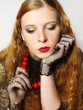Foto: portrait of then beautiful girl with red beads portrait of then beautiful girl with red beads