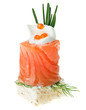 Elegant canape with salmon roll, toast, rosemary twig and caviar Elegant canape with salmon roll, toast, rosemary twig and caviar