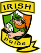 Irish leprechaun rugby player running ball ireland flag