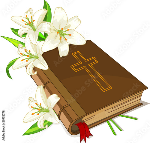 Vector: Bible and lily flowers Bible and lily flowers
