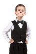 Boy in a suit smiles