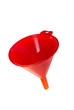 Red plastic funnel on white