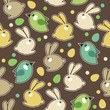 Seamless spring pattern with easter eggs,birds and rabbits Seamless spring pattern with easter eggs,birds and rabbits