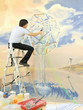 artist paints the wall