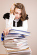 Secretary with a lot of documents