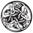 Celtic design of a three dogs biting their tails intertwined ins