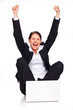 Young business woman jubilating