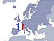 France location on Europe's map with flag