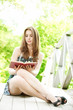 young woman  reading  a book