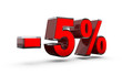 Réduction moins 5 % chiffre 3d rouge