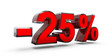 Réduction moins 25 % chiffre 3d rouge