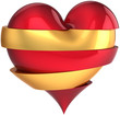 Broken heart assembled from red and golden slices