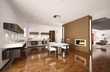 Illustration: Moderne Küche mit Kamin interior 3d render Moderne Küche mit Kamin interior 3d render