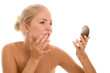 Young woman with virus herpes on lips