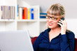 Frau arbeitet als Teleworker von daheim