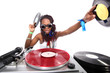 cool afro american DJ in action isolated on white