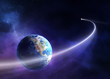 Comet moving past planet earth
