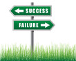 Arrows success failure.Grass below.