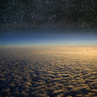 High altitude view of the Earth in space.