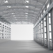 tunnel with metallic columns and light on the way ahead